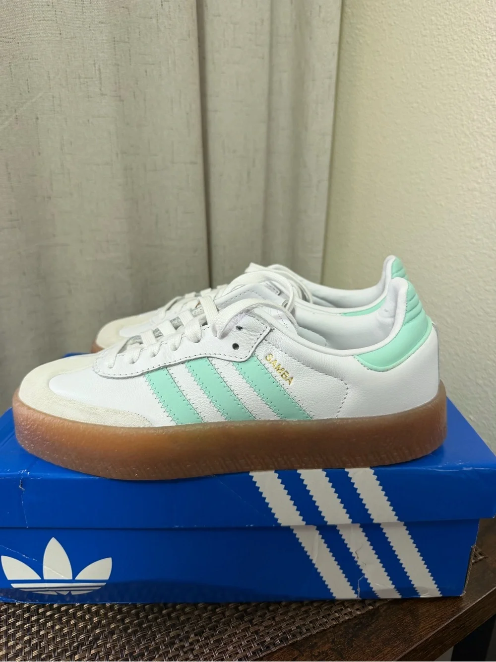 Adidas Originals Sambae J White Mint Gum Platform Sneakers Size 6 Youth